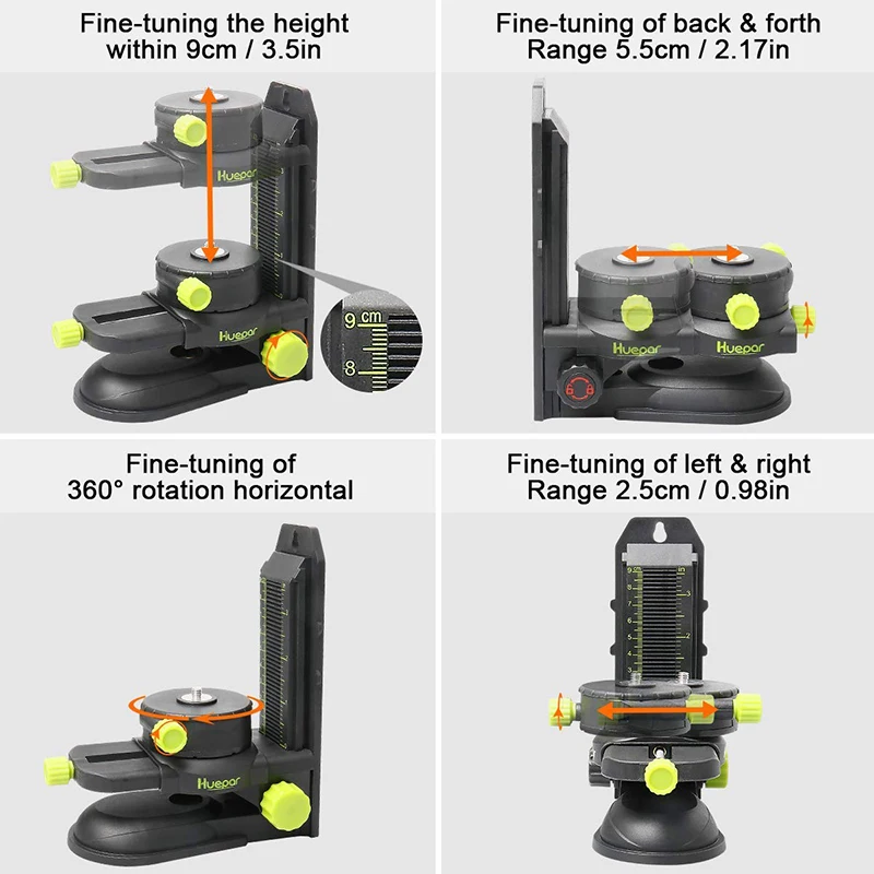 Huepar Fine-tuning Bracket Laser Level Adapter Multifunctional Magnetic Pivoting Base with Adjustable Clip 360° Adjustable Tool