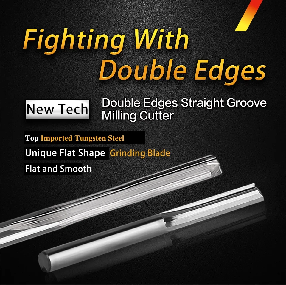 Double Edges Mill Cutter Straight Groove CNC Router Bits End Milling Blade for ACP Acrylic Wood MDF 8mm to 12mm SHK