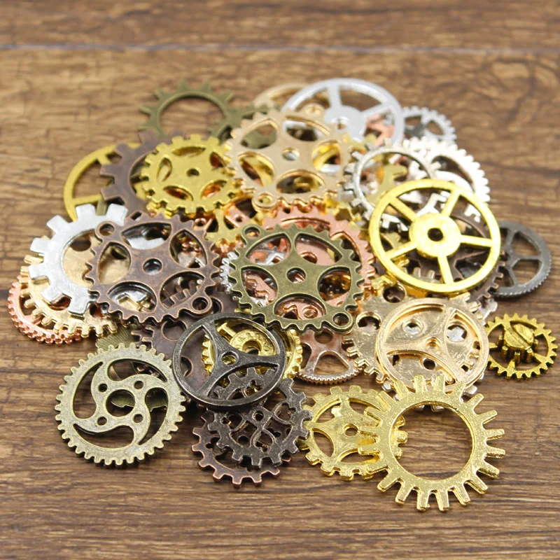 20PCS Mixed Bronze Gold Silver Color Gear Mechanical Steampunk Cogs Gears Pendants Making DIY Handmade Tibetan Finding Jewelry