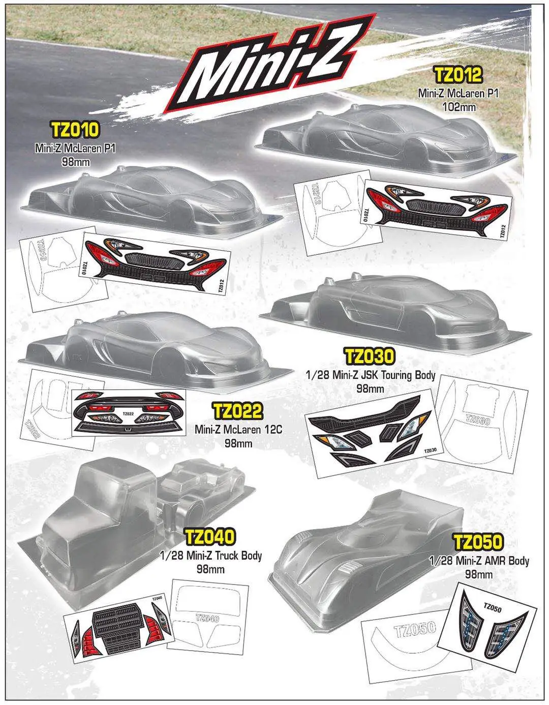 1/28 Mini Z TZ010 P1 Car shell Lexan Body 98MM/102MM For ATOMIC BZ DRZ FFZ drift MRZ GLA GLR Kyosho MR03 Wltoys K969