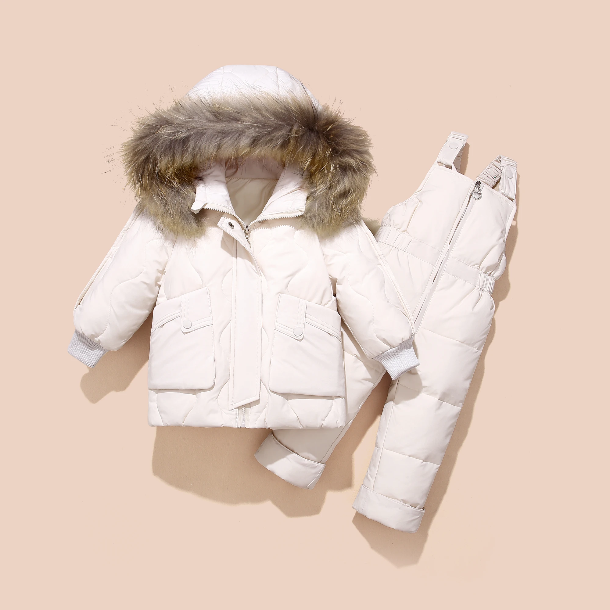 2pcs Set Baby Girl Winter Down Jacket and Jumpsuit for Children Thicken Warm Fur Collar Jacket for Girls Infant Snowsuit 0-4Year