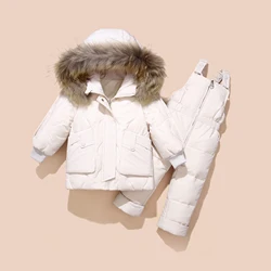 2pcs Set Baby Girl Winter Down Jacket and Jumpsuit for Children Thicken Warm Fur Collar Jacket for Girls Infant Snowsuit 0-4Year