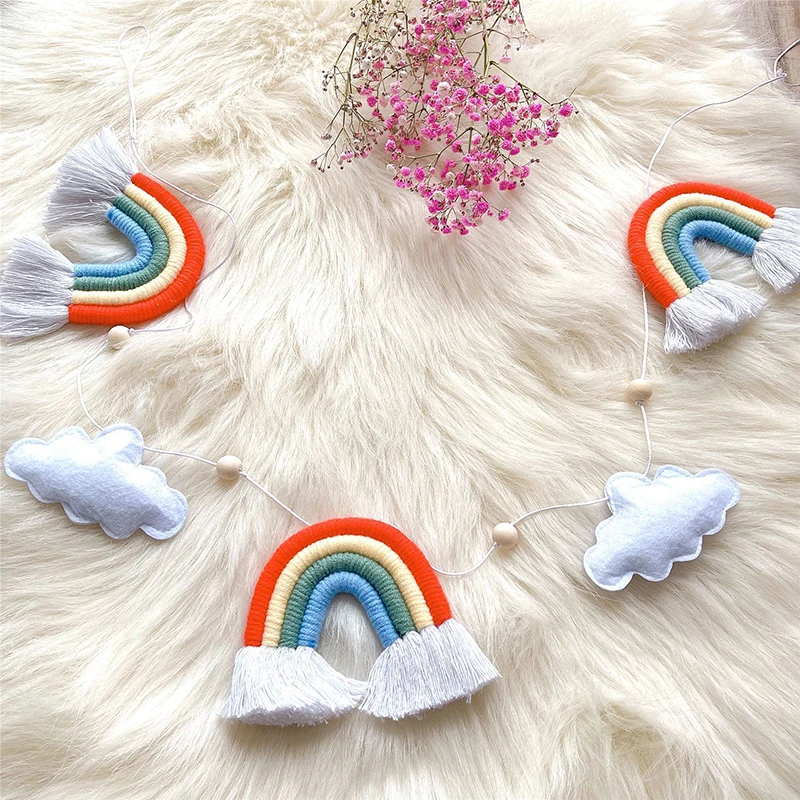 Nordic Felt Cloud Rainbow Macrame Hanger Teen Nursery Kids Room Decoration Wall Hanging Ornaments Party Banner Photo Props