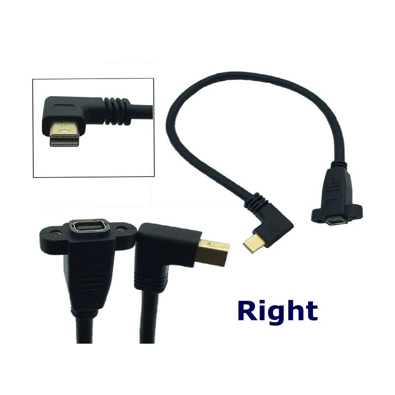 For iMac & LED Cinema Display 1ft 90 Degree Mini DisplayPort DP Male to Female with Screw Panel Mount Extension Cable