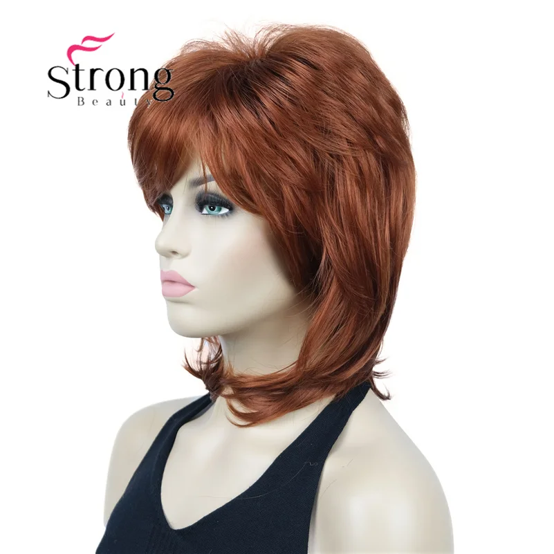 StrongBeauty Short Shaggy Layered Copper Red Classic Cap Full Synthetic Wig Women\'s Wigs COLOUR CHOICES