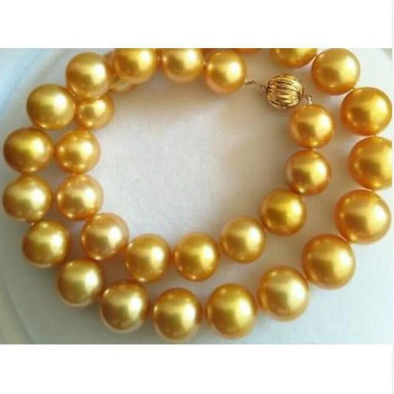 gorgeous 12-15mm freshwater round gold pearl necklace 18inch 925silver