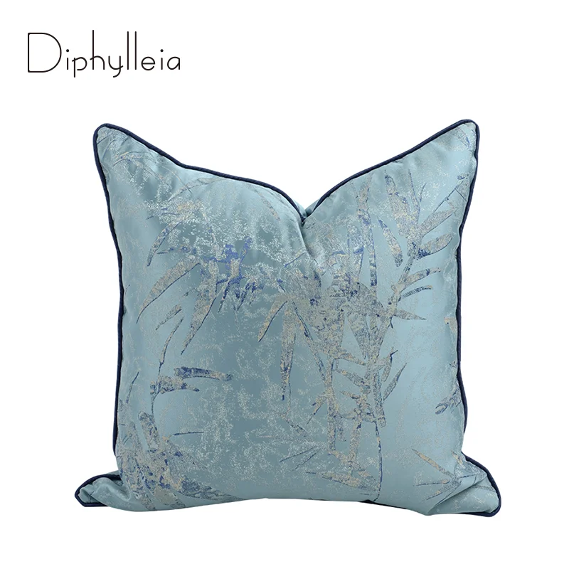 

Diphylleia Oriental Art Cushion Cover Gray Blue Abstract Bamboo Pattern Jacquard Luxury Square Pillow Case House Villa Chic Deco