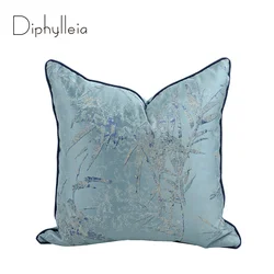 Diphylleia Oriental Art Cushion Cover Gray Blue Abstract Bamboo Pattern Jacquard Luxury Square Pillow Case House Villa Chic Deco
