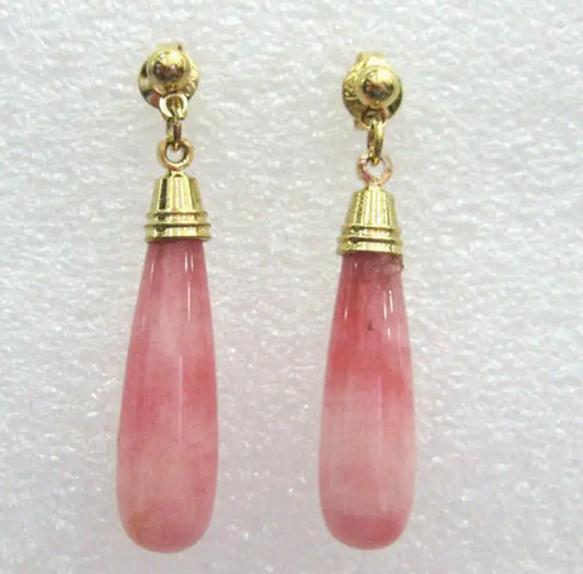 

Hot Sell Charming pink natural jade stud danlge earrings free shipping