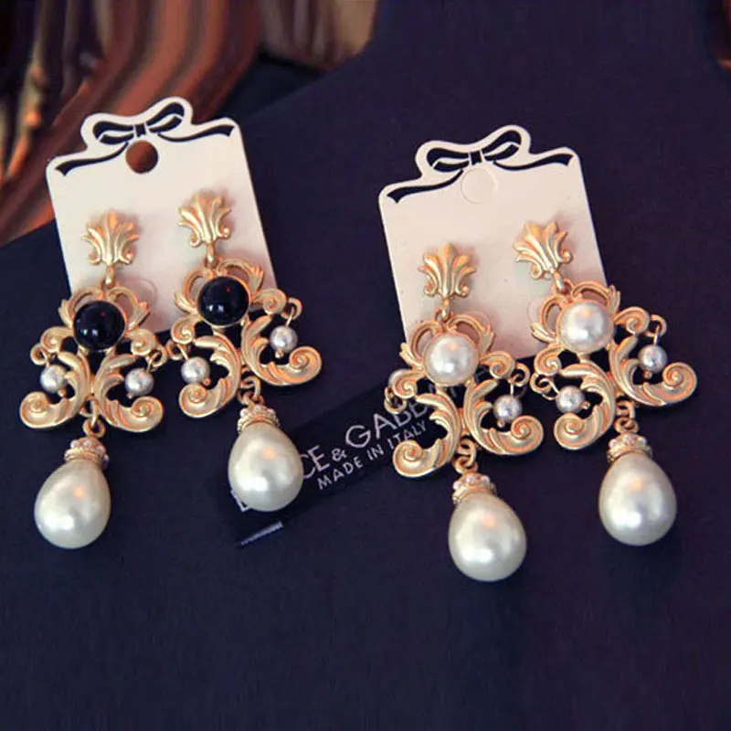 Retro Luxury Baroque Bride Earring For Women Euramerican Palace Vintage Pop Pearl Earrings