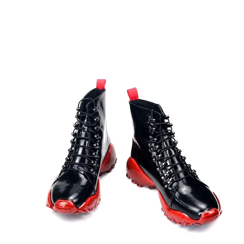 Brand Lace Up Platform Boots Men Street Designer Red Casual Ankle Shoes Luxury Genuine Leather High-Top Sneakers 45