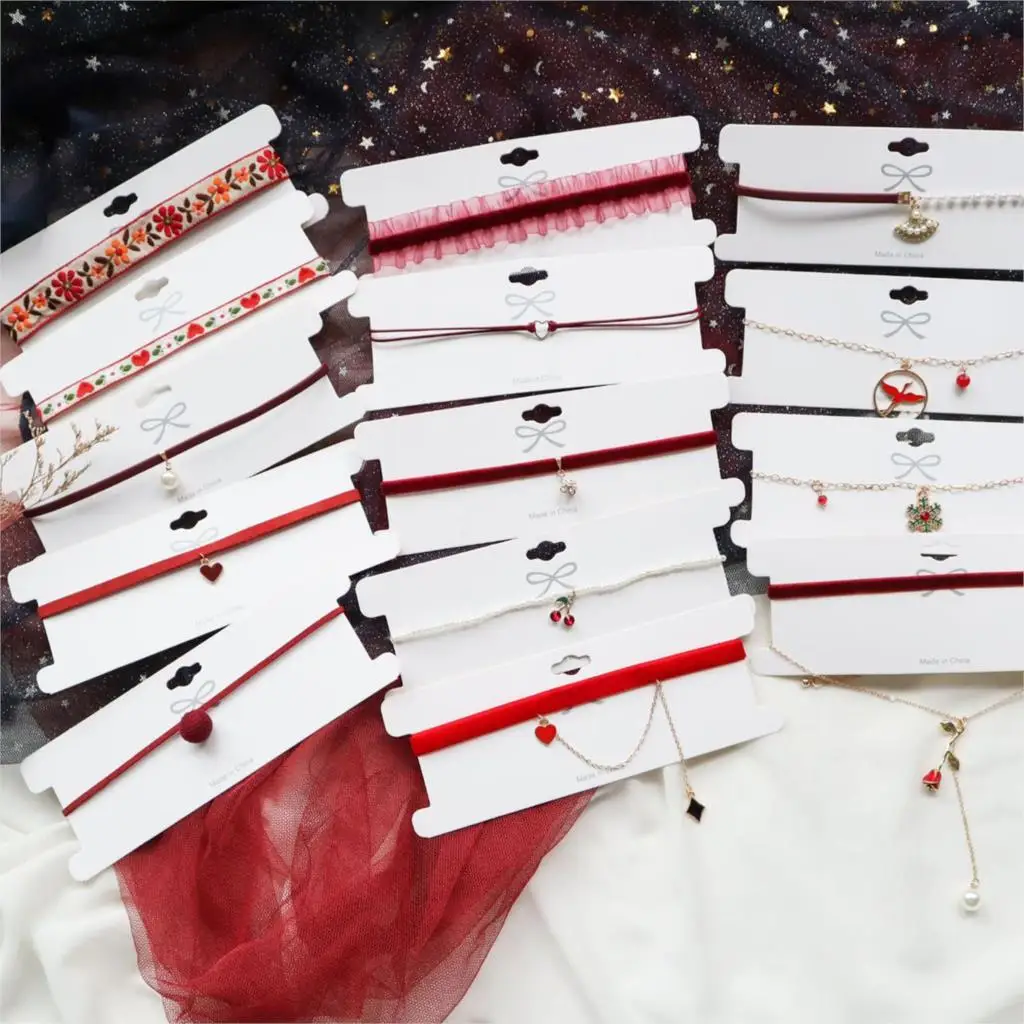 Red Series Velvet Tiny Heart Pendants Chokers Necklaces Red Wine Flower embroidery Neck Charm Necklace Lace Choker Women Jewelry image 3