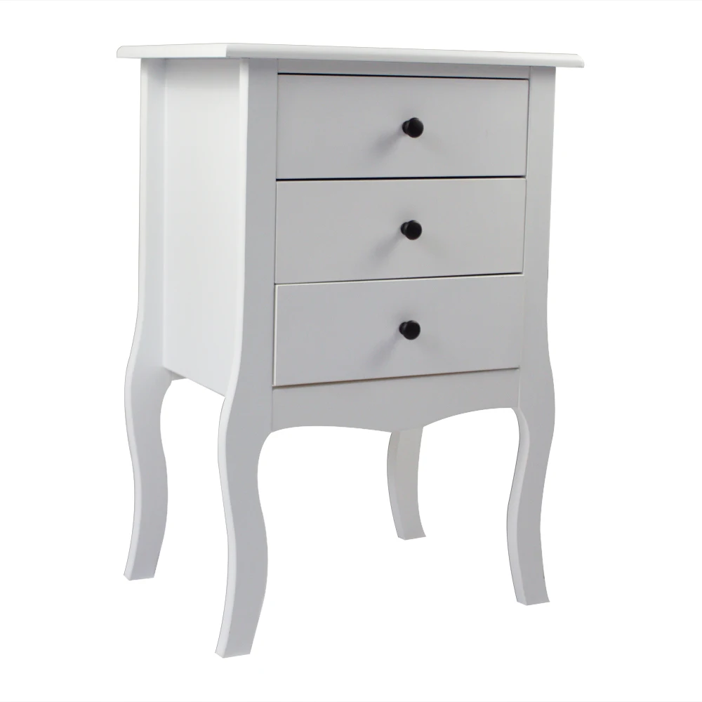 48 x 34 x 70cm European Nightstand  Bedside Table-Three Pumps White Suitable for Indoor Use  likes bedroom  office etc.