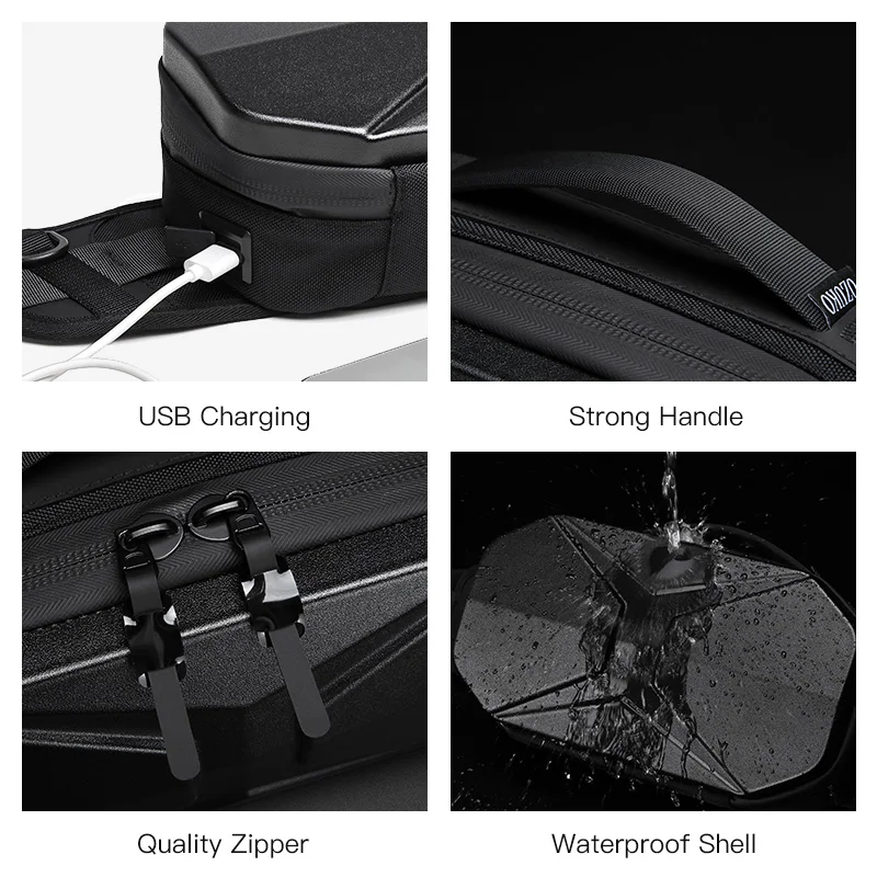 OZUKO Motorcycle Crossbody Bag Hard Shell EVA Carbon Fiber Waterproof Men\'s Waist Bag Chest Pack USB Charging Shoulder Bag Men