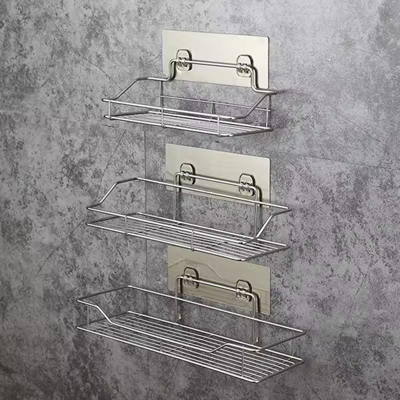 Stainless Steel Bathroom Storage Shelf Punch-Free Kitchen Bathroom Toilet Wall Hanging Storage Rack