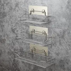 Estante de almacenamiento de pared de acero inoxidable para baño, estante colgante sin perforaciones para cocina y baño