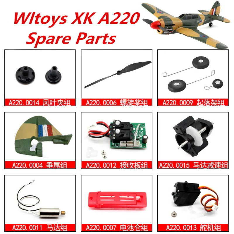 

Wltoys XK A220 RC Airplaner запасные части, лезвие двигателя, приемник шасси, сервоприемник, дистанционное подавление винтов, лезвия, зажим, стальная проволока