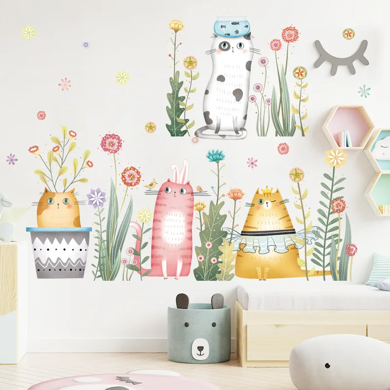 Cartoon cat self adhesive sticker Kindergarten children\'s room stickers Simple skirting line decoration lovely Wall Sticker