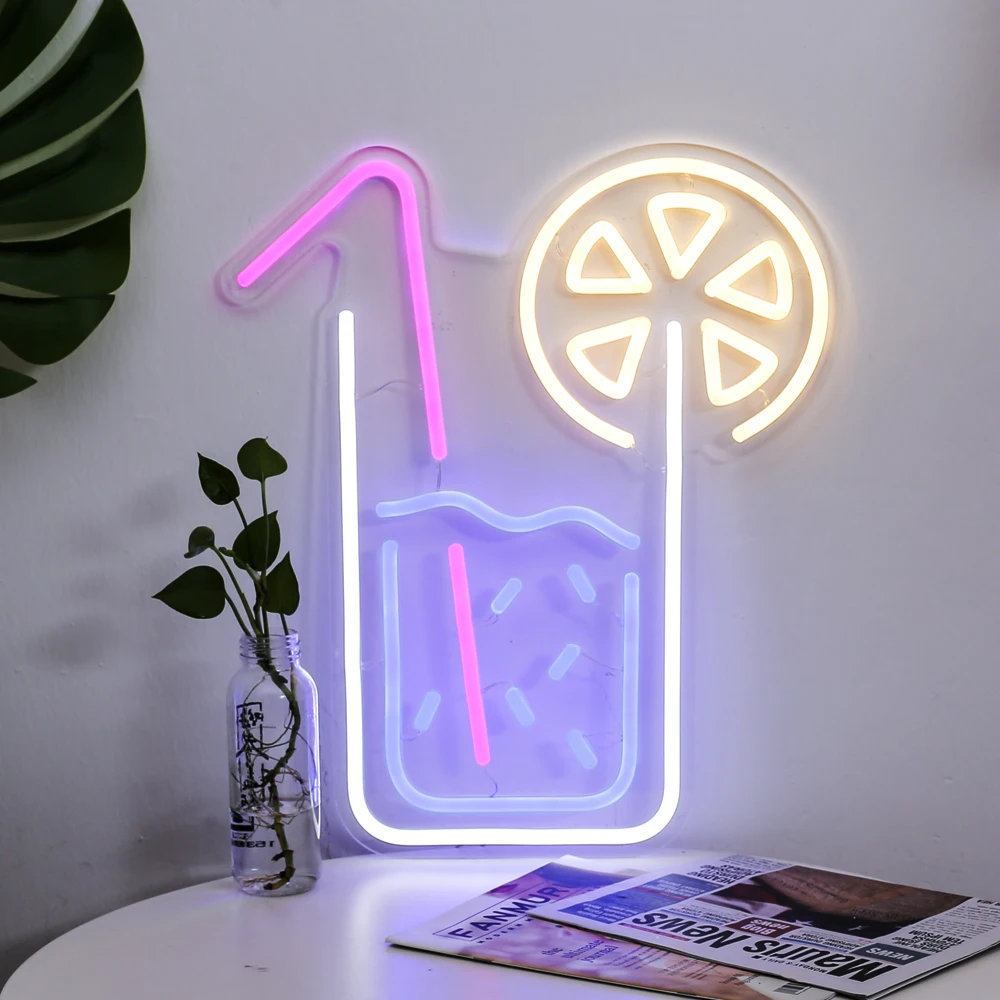 Neon JUICE LEMON Lights Flex Neon Sign Drinks Lemonade Glass Wall Neon Light for Beer Bar Pub Club Store Restaurant KTV Decor