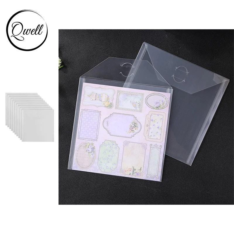 

QWELL Storage Pockets Transparent Plastic Folder Organizing 6*6inch Scrapbook Paper Stamps Embossing Dies Template 10pcs/set