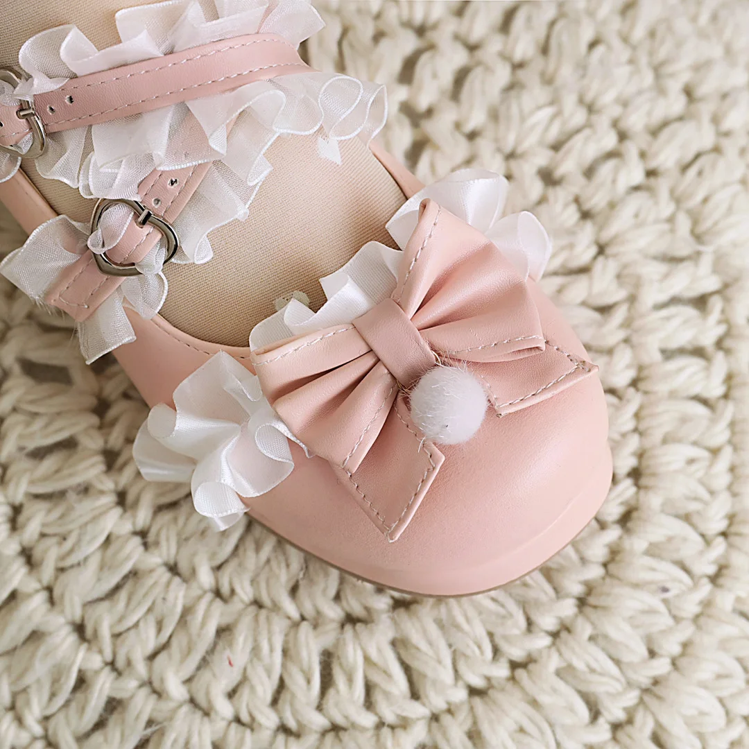 Cross Strap Women High Heels Mary Jane Pumps Wedding Tea Party White Pink Black Ruffles Bow Maid Princess Cosplay Lolita Shoes