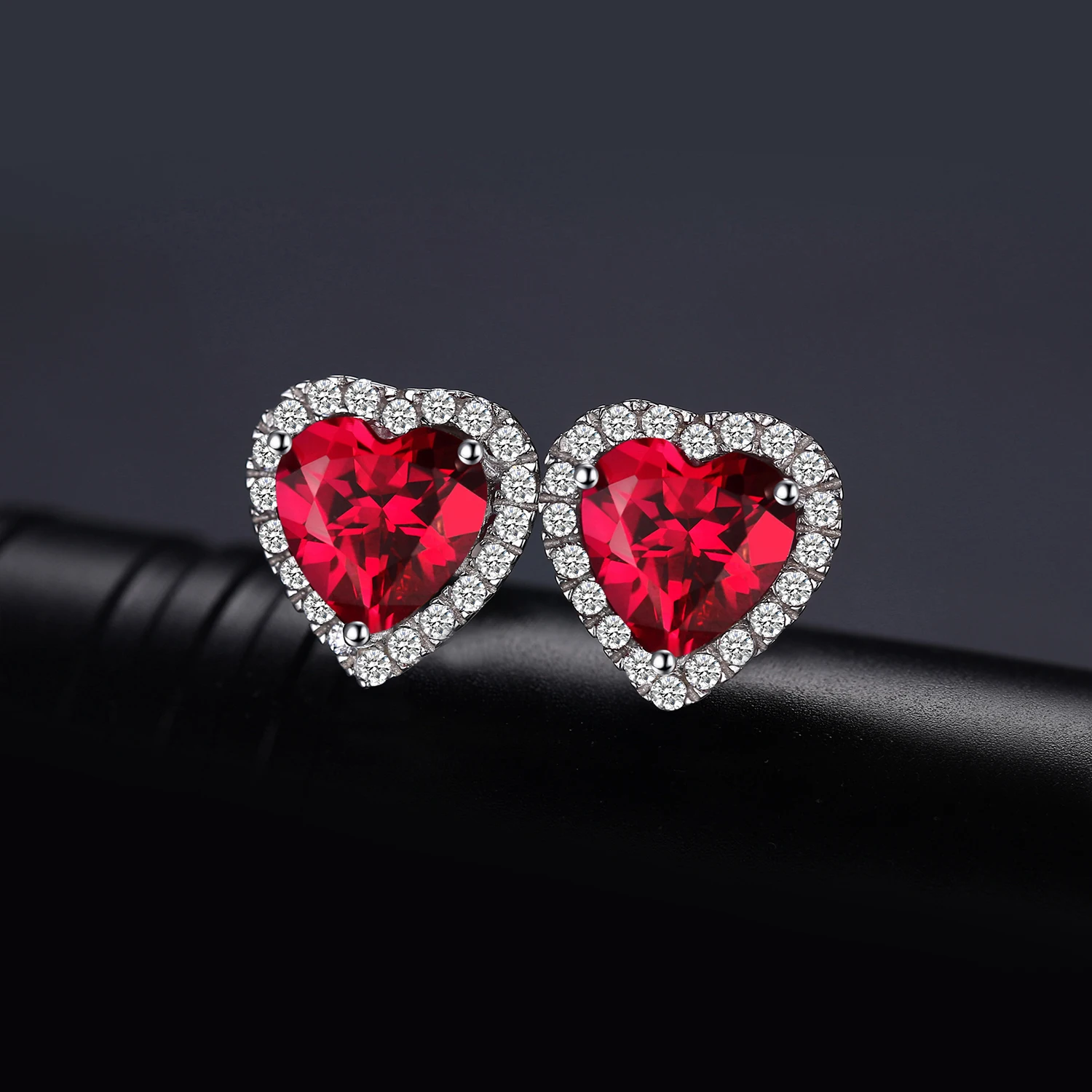 JewelryPalace Heart Created Ruby Stud Earrings 925 Sterling Silver Earrings For Women Gemstone Korean Earings Fashion Jewelry