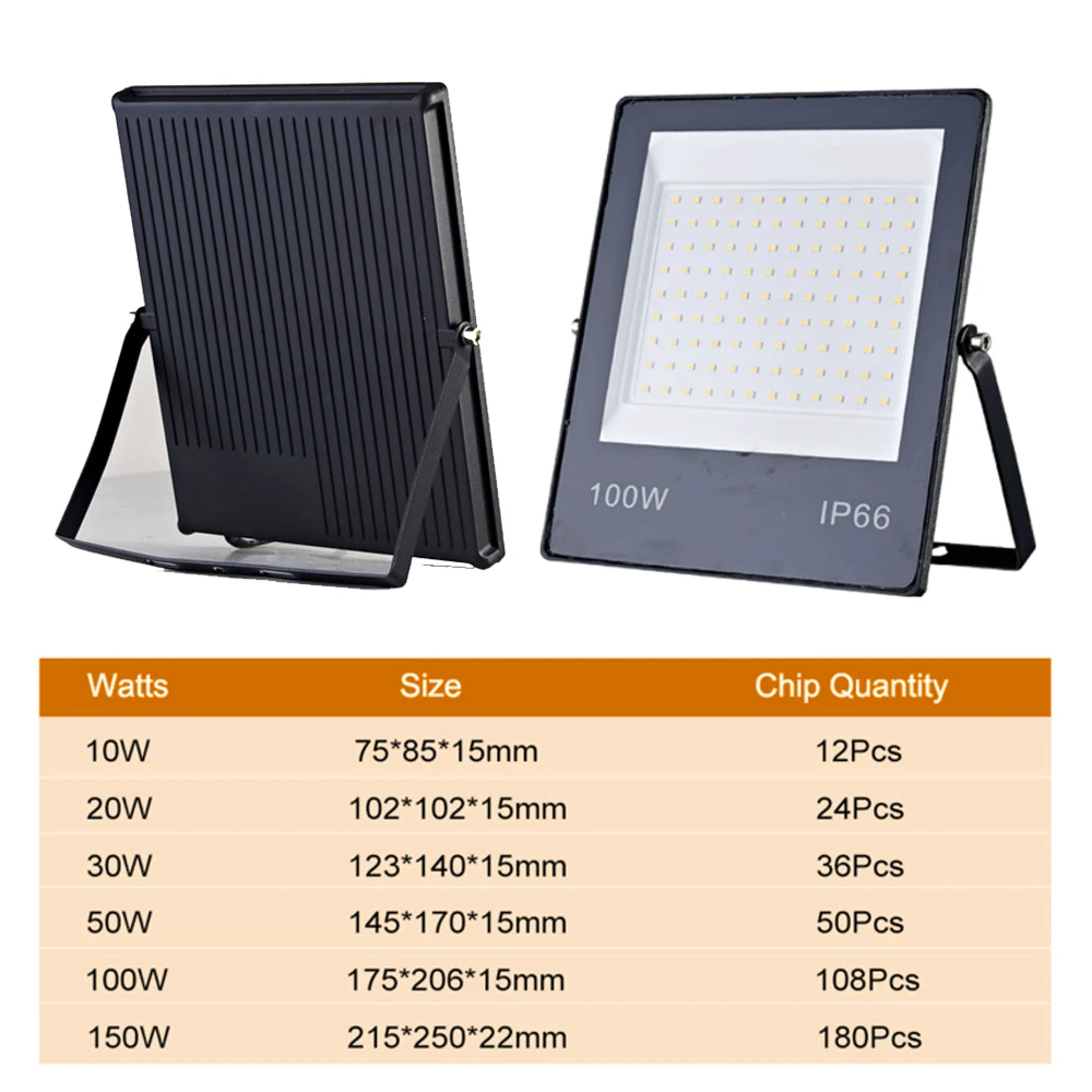 AC165-265V de luz LED impermeable para exteriores, foco blanco cálido IP66, 10W, 20W, 30W, 50W, 100W, 150W