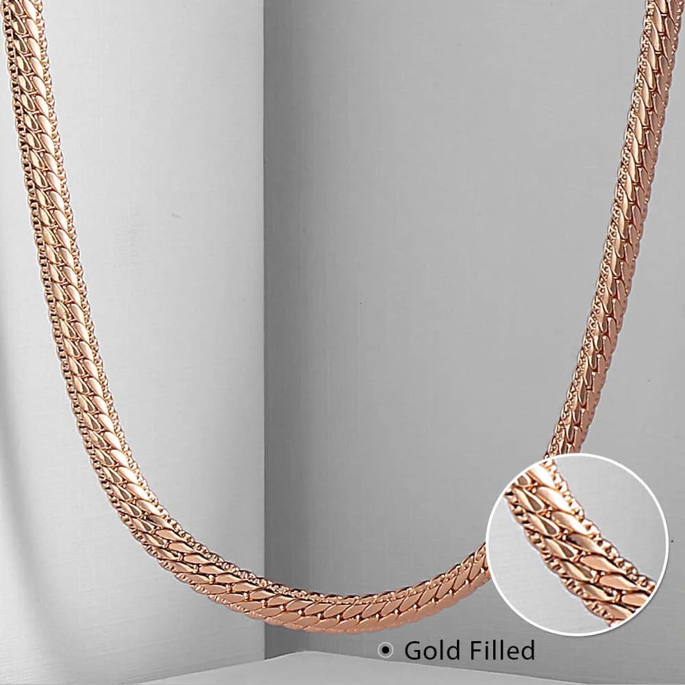 2020 New Mens Womens 585 Rose Gold Color Chain Hammered Close Curb Cuban Chain Necklace Fashion Jewelry Gift GN266A