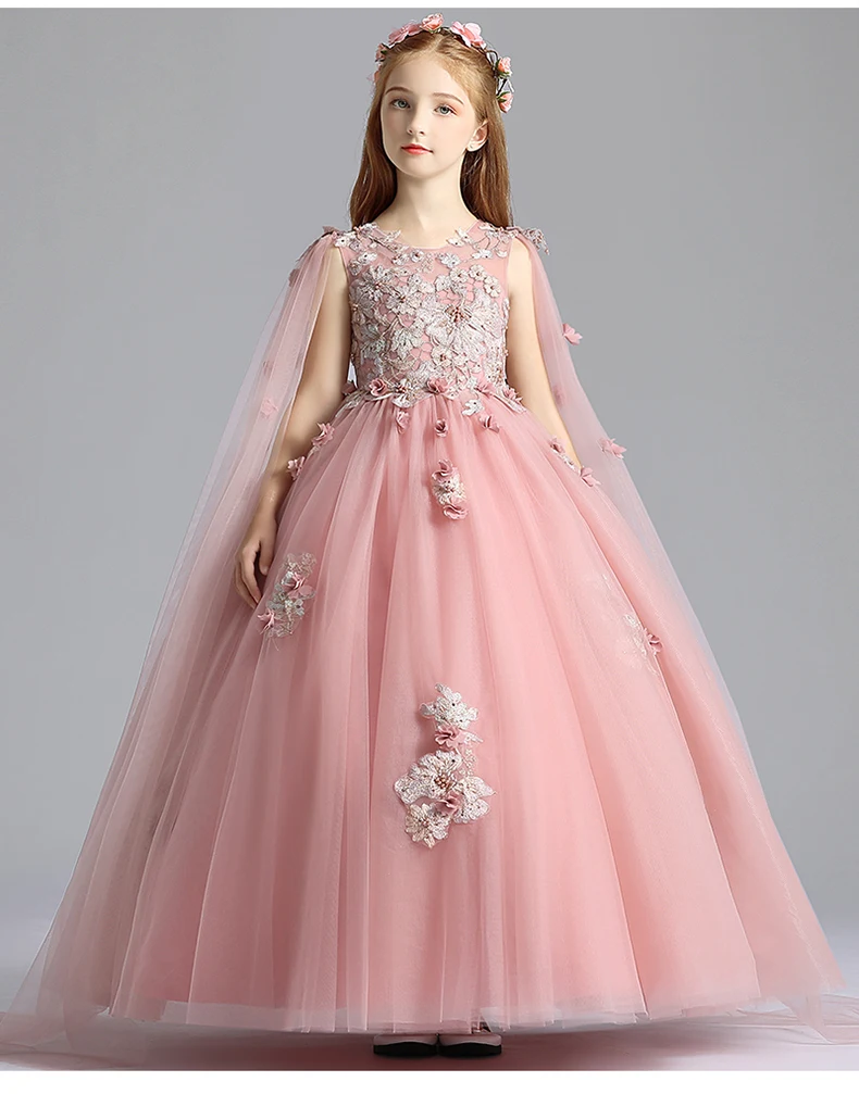 Formal Elegant Flower Lace Girls Dress Wedding Princess Dresses for Girls Party Dress Long Tulle Prom Gown First Communion Gown