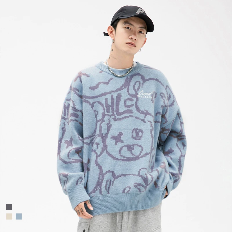 

H4050 Winter Bear Sweater For Men And Women Jacquard Craft Embroidery Fashion Loose Couple Sweet Japan Style Knitting Pullovers