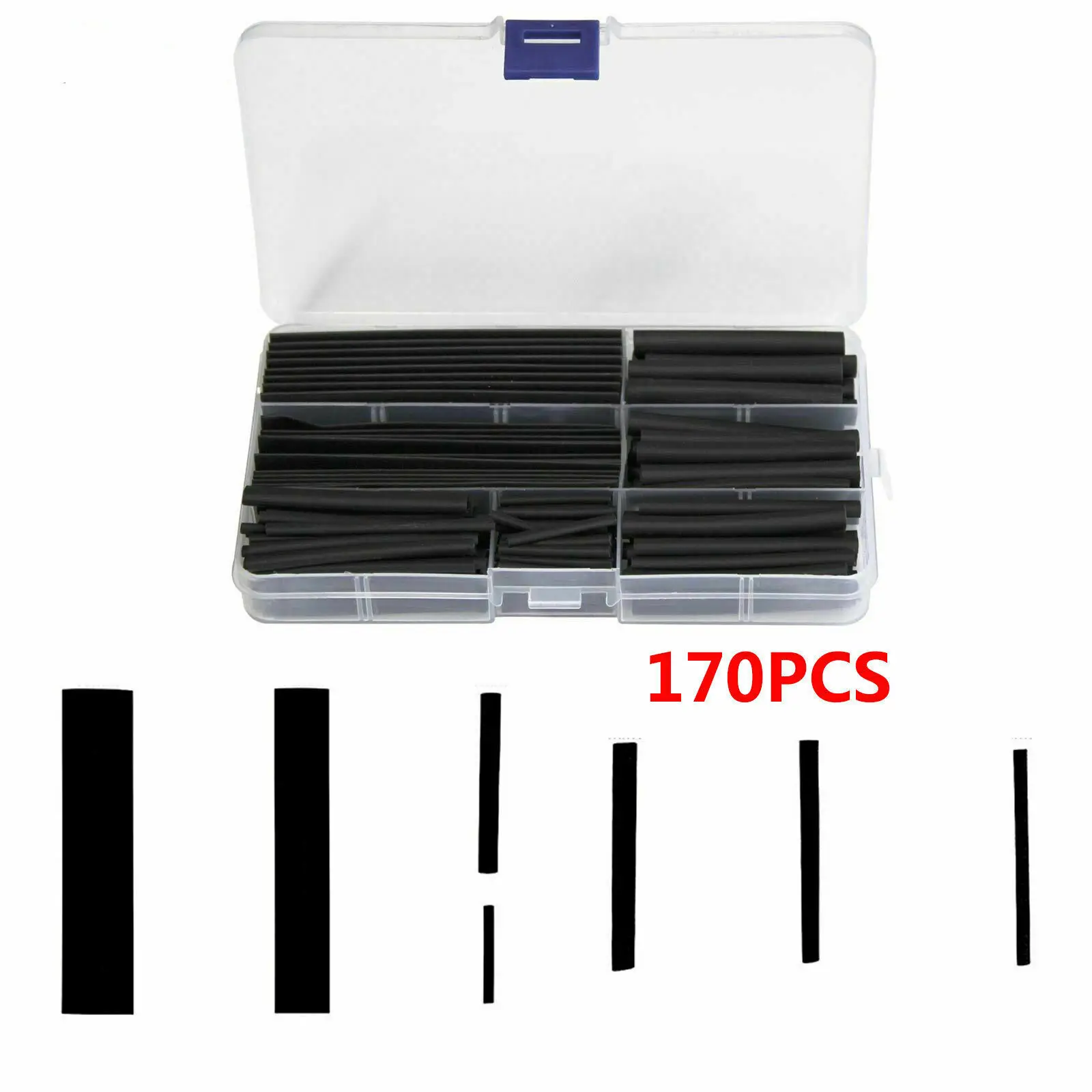 170pcs Heat shrink Tube Polyolefin Shrinking Sleeve Assorted Tubing Wire Cable 2:1 Black Electronic Kit Insulated Sleeving