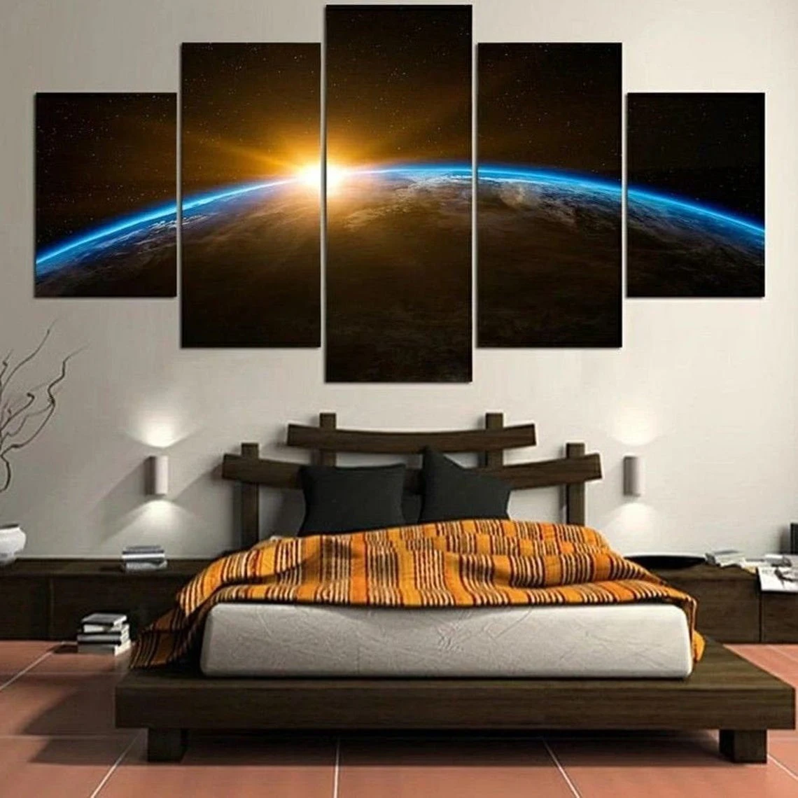 

5 Pieces Wall Art Canvas Painting Space Planet Sunset Poster Modern Home Decoration For Bedroom Living Room Modular Pictures