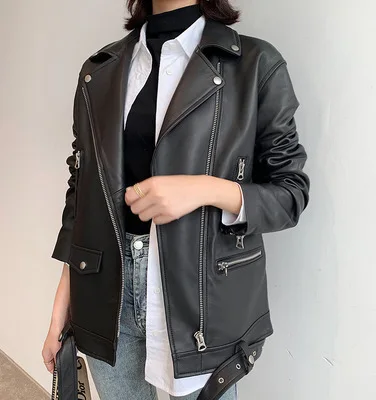 

MESHARE Genuine Sheep Leather Jacket Women New Mid-Length Loose Motorcycle Real Leather Jacket R15