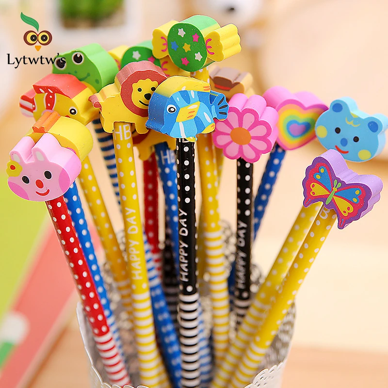 1 Piece Lytwtw's Korean Creative Cute Kawaii Cartoon With Rubber Eraser School Office Stationery Note Creative Student HB Pencil