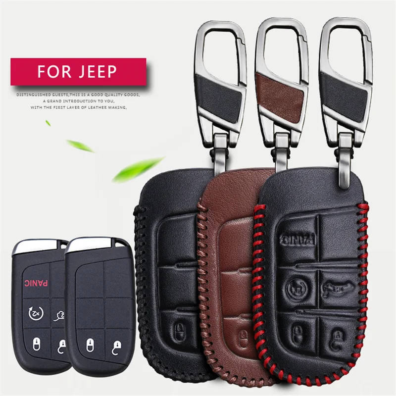 Leather Car Keyring Key Case Cover For Jeep Grand Cherokee Renegade Wrangler JK Patriot Compass Liberty Key Holder Accessories