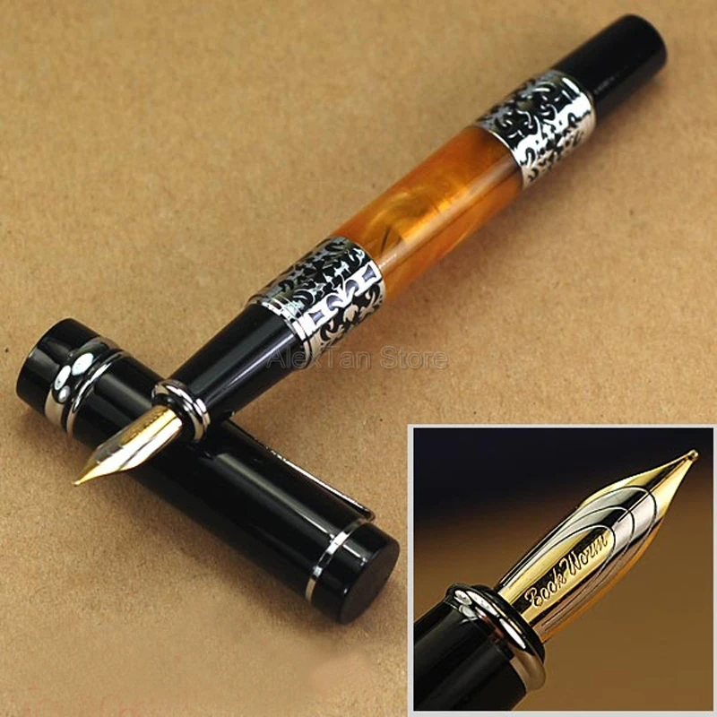 Bookworm 675 Celluloid Fountain Pen Medium Nib Beautiful Silver Flower Pattern Ink Pen For Office Home School Supplies