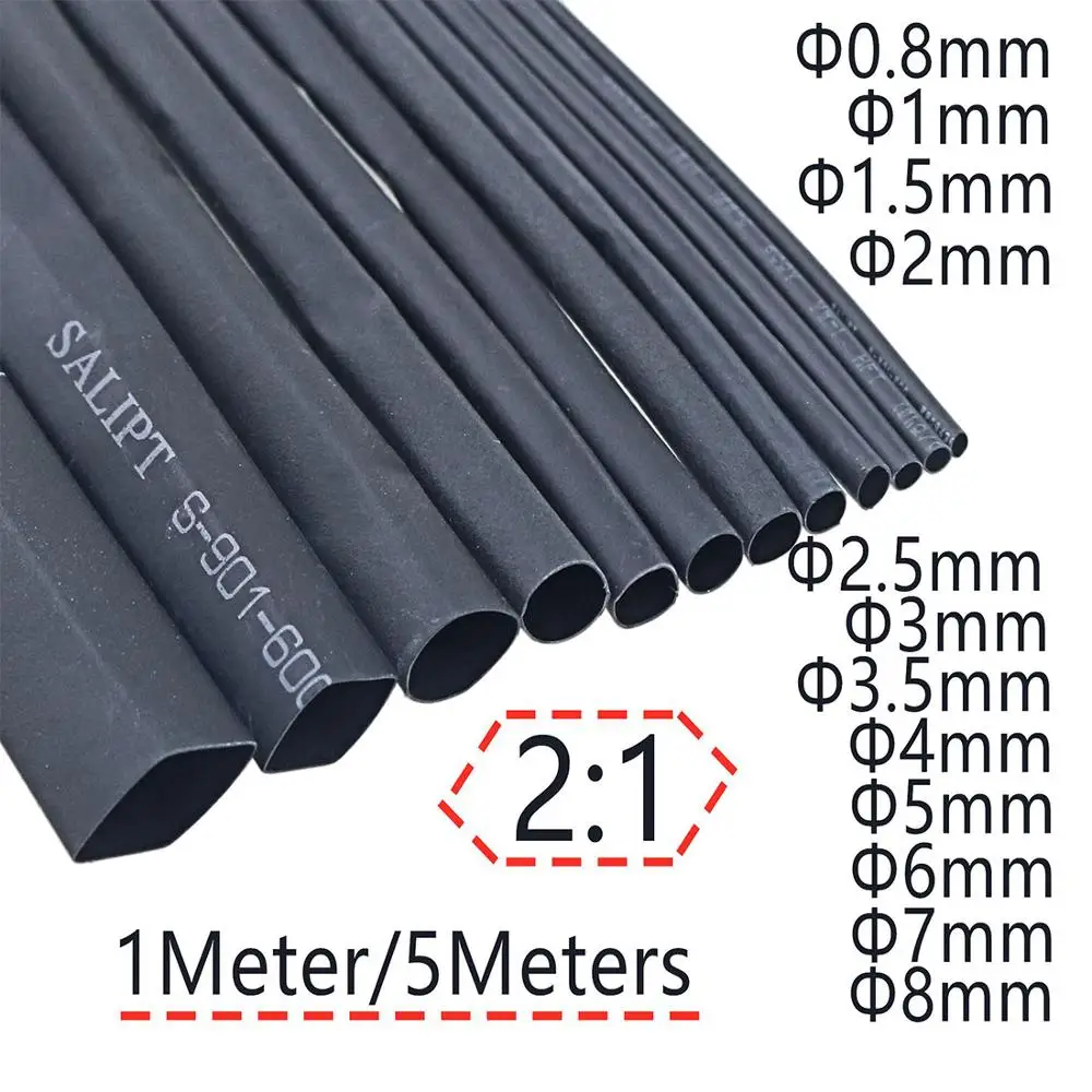 Heat Shrink Tube Black 2:1 0.8mm 1mm 1.5mm 2mm 2.5mm 3mm 3.5mm 4mm 5mm 6mm 8mm 10mm Shrinkable Tubing Sleeving Wrap Wire kits