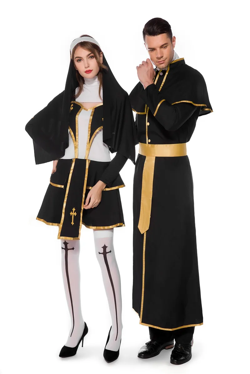 Hot Halloween Costumes Cosplay Party Women Virgin Mary Nun Men Jesus Christ Missionary Priests Cosplay Costume Couple Set