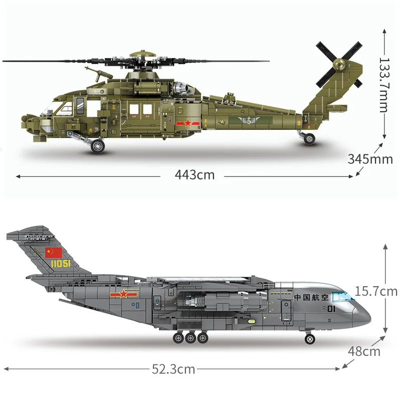 Military Y20 Conveyor Airplane J15 FC31 Aircraft Model Building Blocks Technical WZ10 Z18 Helicopter Figure Bricks MOC Toys Gift