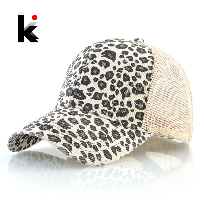 Ponytail Baseball Cap Women Fashion Summer Outfit Snapback Dad Hats Leopard print Washed Cotton Caps Ladies Outdoor Visor Cap