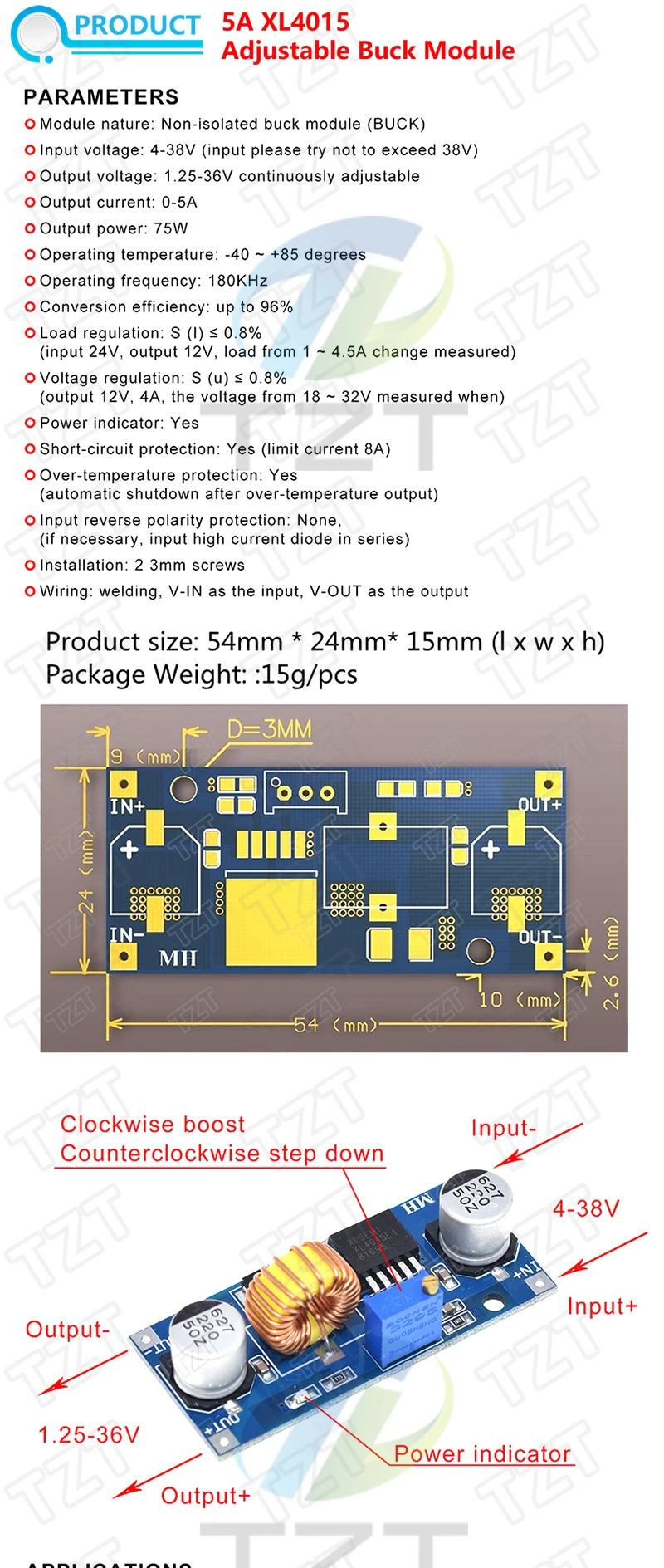 TZT 5A DC zu DC CC CV Lithium-Batterie Step down Lade Board Led Power Converter Lithium Ladegerät Step Down Modul XL4015 – Detail 8