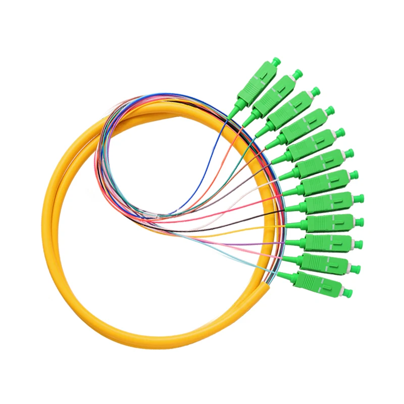 10PCS/LOT 1.5m (5ft) SC APC 12 Fibers OS2 Single Mode Bunch PVC (OFNR) 0.9mm Fiber Optic Pigtail