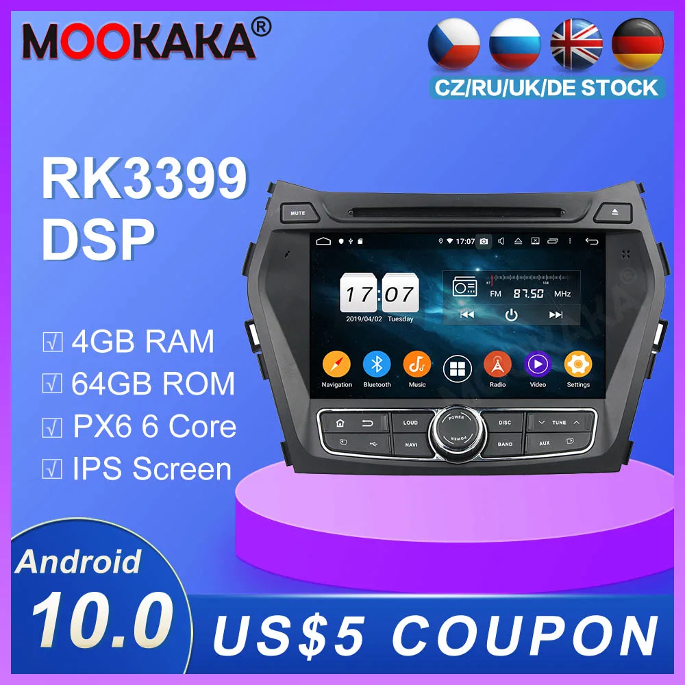 DSP Android 10.0 64GB Car DVD Multimedia Player For Hyundai IX45 2014-2018 Car GPS Navigation Radio Tape Recorder Head Unit DSP