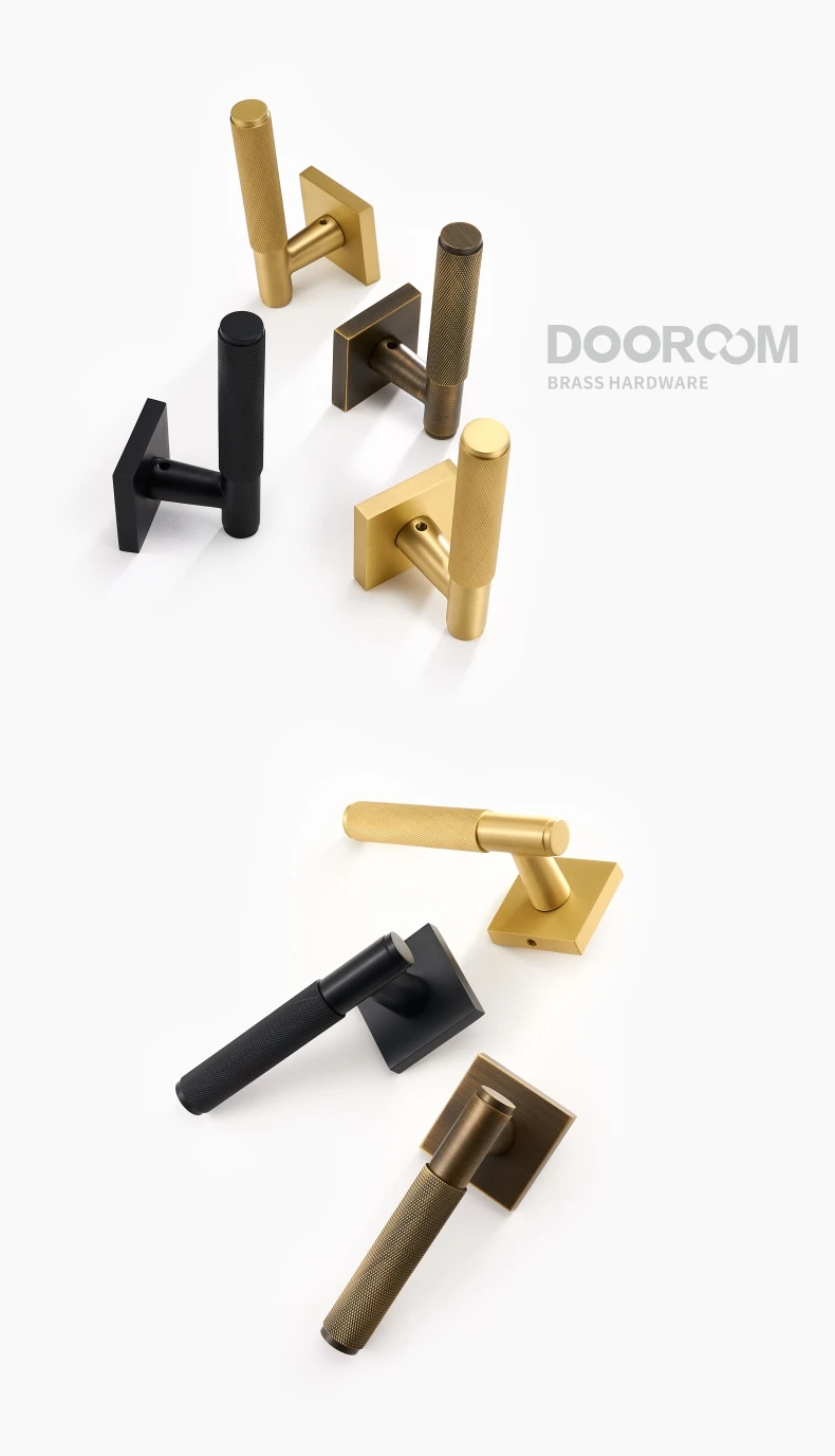 Dooroom Messing Tür gerändelt griff Set Moderne Interiror Schlafzimmer Badezimmer Tür Lever Set Dummy Privatsphäre Durchgang schloss – Detail 6