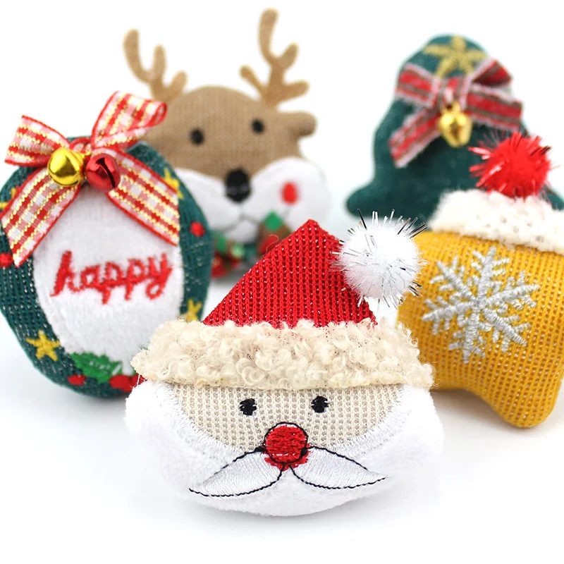 5Pcs Cartoon Christmas Tree Deer Snowman Santa Claus Dolls Handmade Appliques Festival Crafts Decoration Headwear Accessories