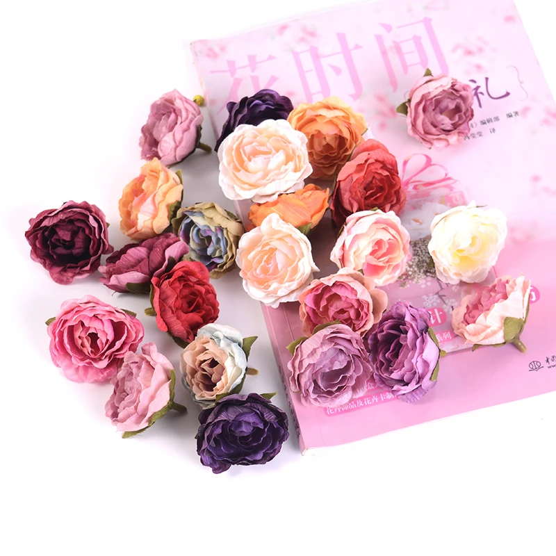 5Pcs 4cm Silk Roses Artificial Flowers Heads Wedding Marriage Decoration Fake Flower for Home Decor DIY Wreath Gifts Accessories