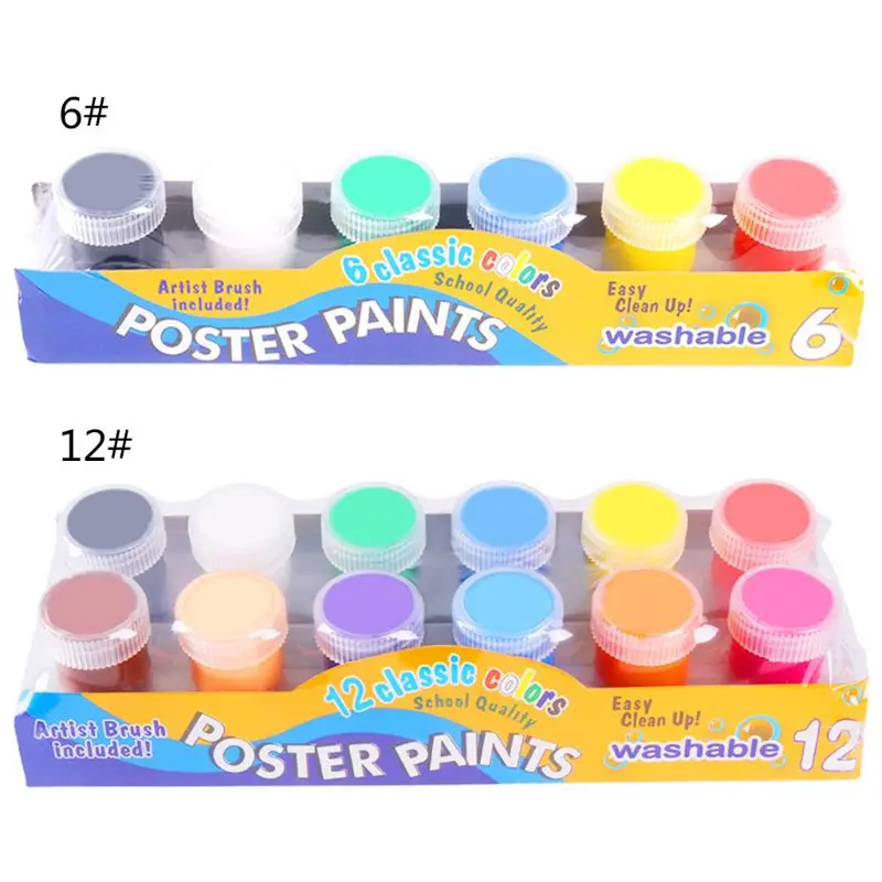 20ml 6 Bright Colors Washable Gouache Paint for Kids School Finger Paint