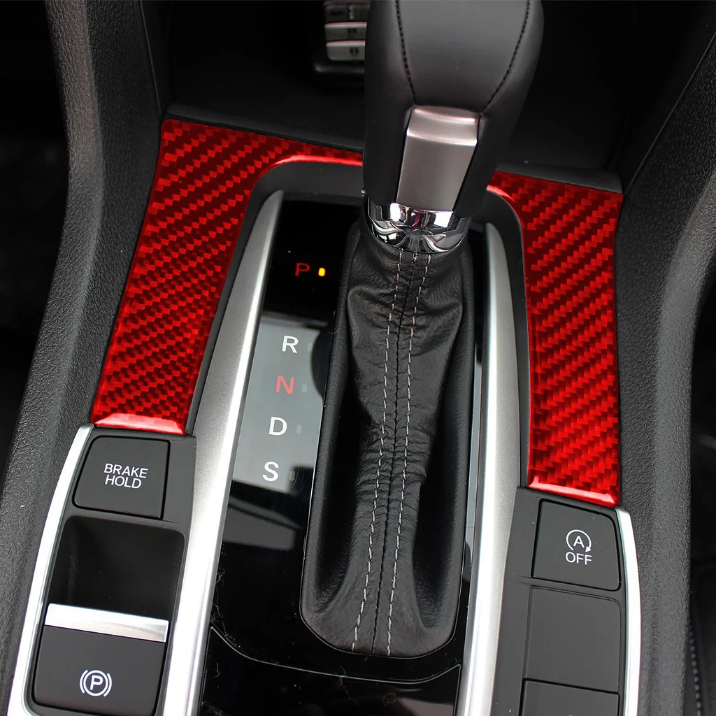 

Red Genuine Carbon Fiber Car Gear shift Frame Cover Trim Styling Sticker For Honda Civic 2016-2019 LHD and RHD