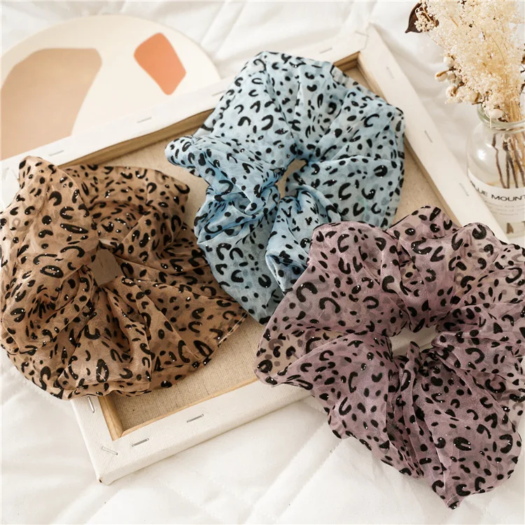 2020 New Fashion Women Leopard print Dot Simple doux chiffon Hairband Solid Hair Elastic Hair Rubber Bands Girls  Headwea