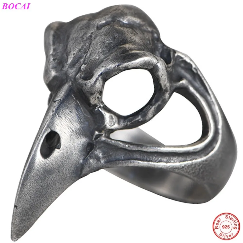 S925 Sterling Silver Rings 2021 New Fashion Antique Craft Punk Crow Skull Pure Argentum Popular Hand Jewelry